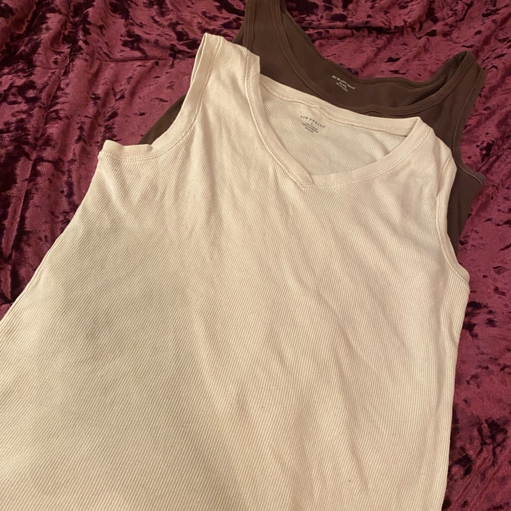 two tank tops brown and cream colored